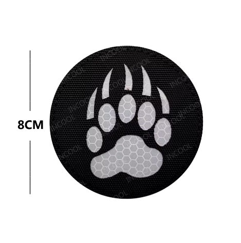 Patch - Reflective Bear Paw White on Black