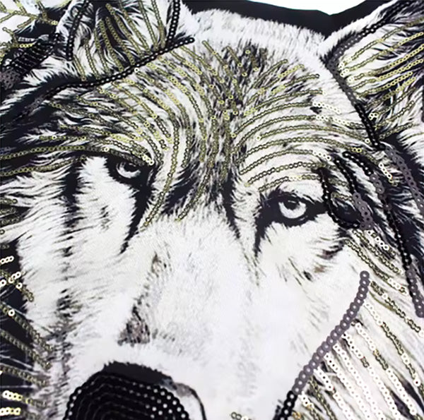 Patch - Supersize Embroidered Sequined Wolf Feather Patch - 5