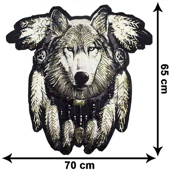 Patch - Supersize Embroidered Sequined Wolf Feather Patch - 6