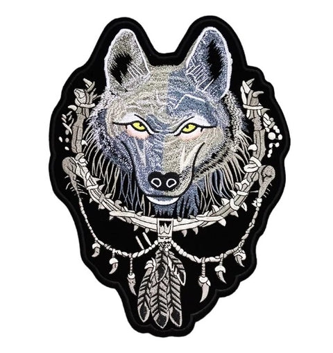 Patch - Wolf Head w Feathers - Large