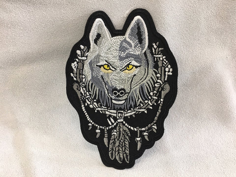 Patch - Wolf Head w Feathers