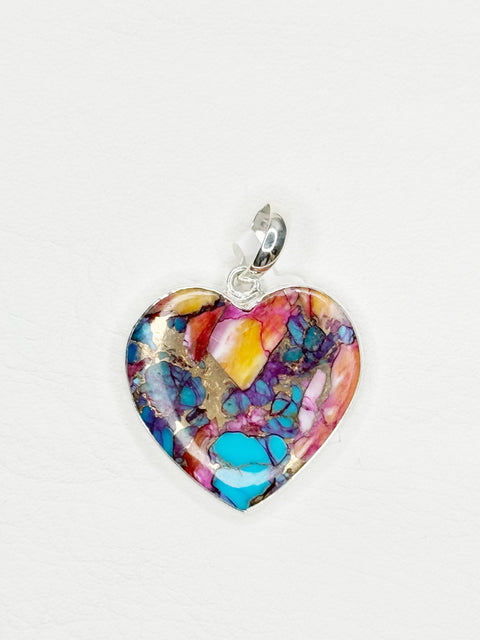Pink Oyster Turquoise Sterling Silver Heart Pendant no chain