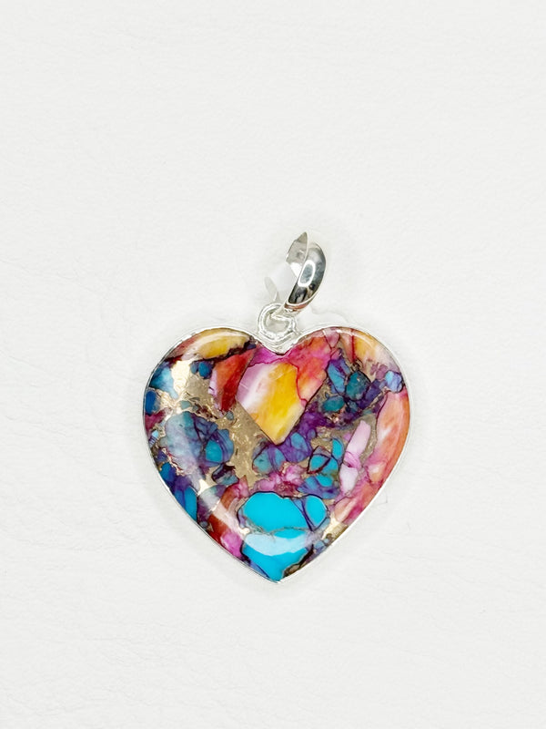 Pink Oyster Turquoise Sterling Silver Heart Pendant no chain - 1