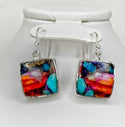 Pink Oyster Turquoise Sterling Silver Earrings - Square - 1