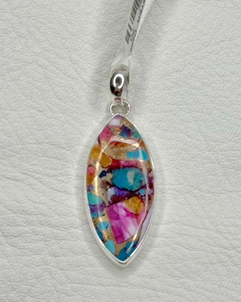 Pink Oyster Turquoise Sterling Silver Pendant Marquise no chain