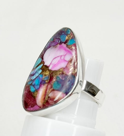 Pink Oyster Turquoise Sterling Silver Adj Ring Size