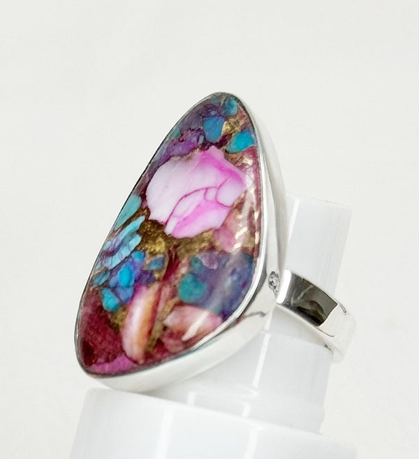 Pink Oyster Turquoise Sterling Silver Adj Ring Size - 1