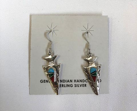 Sterling Silver Earrings - 3 Color Arrow Head with Turquoise