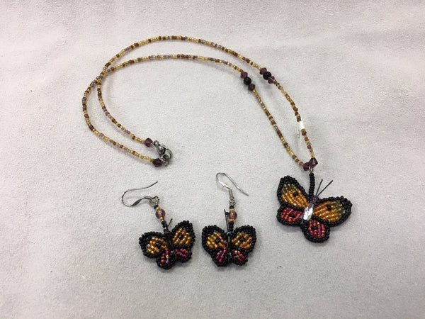 Beaded Necklace and Earrings - Butterfly - 1