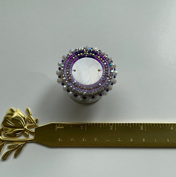 Beaded Pop Socket - Purple with White Shell - 3